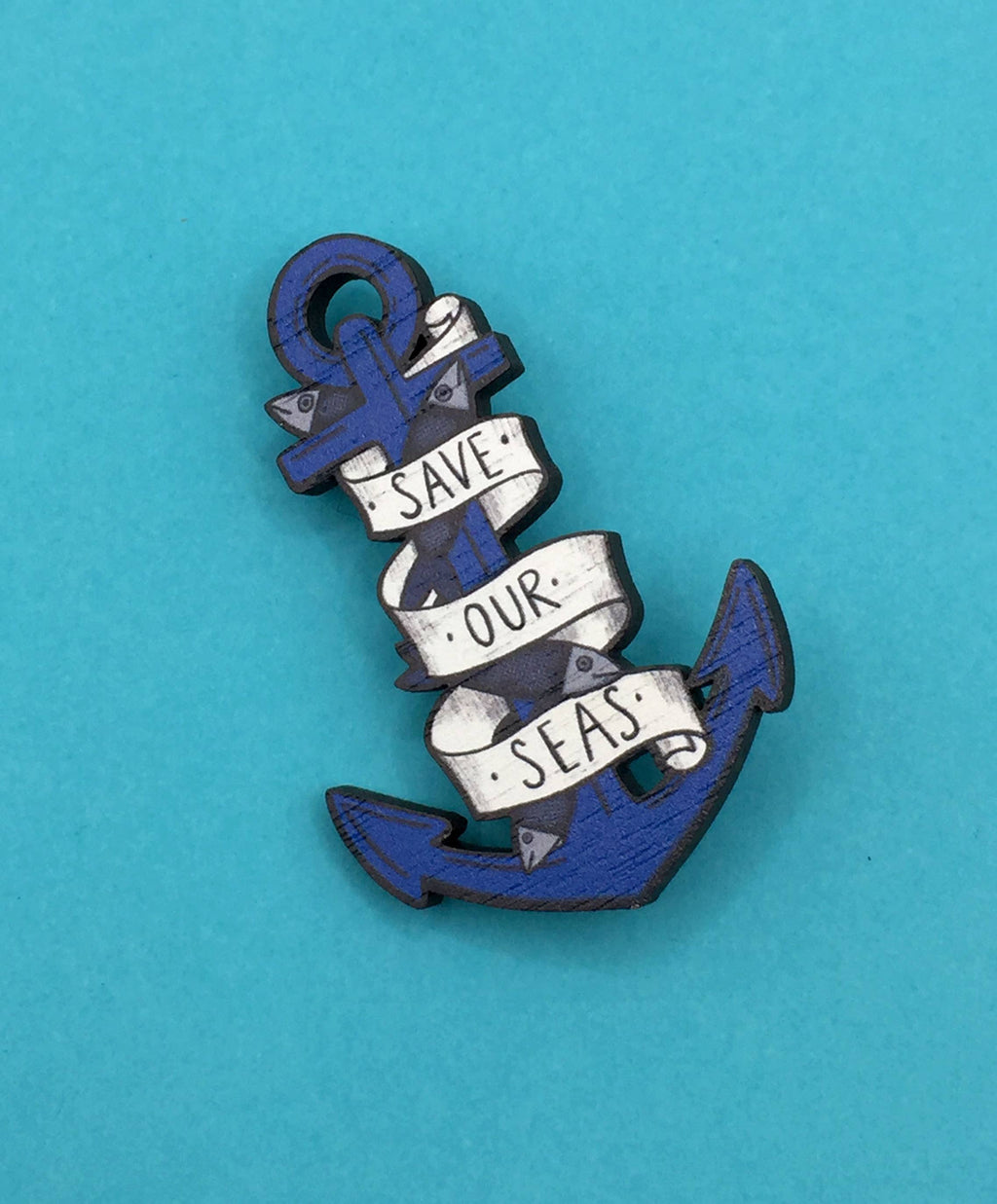 Wooden Anchor Pin Brooch / Nautical Tattoo Pin Badge