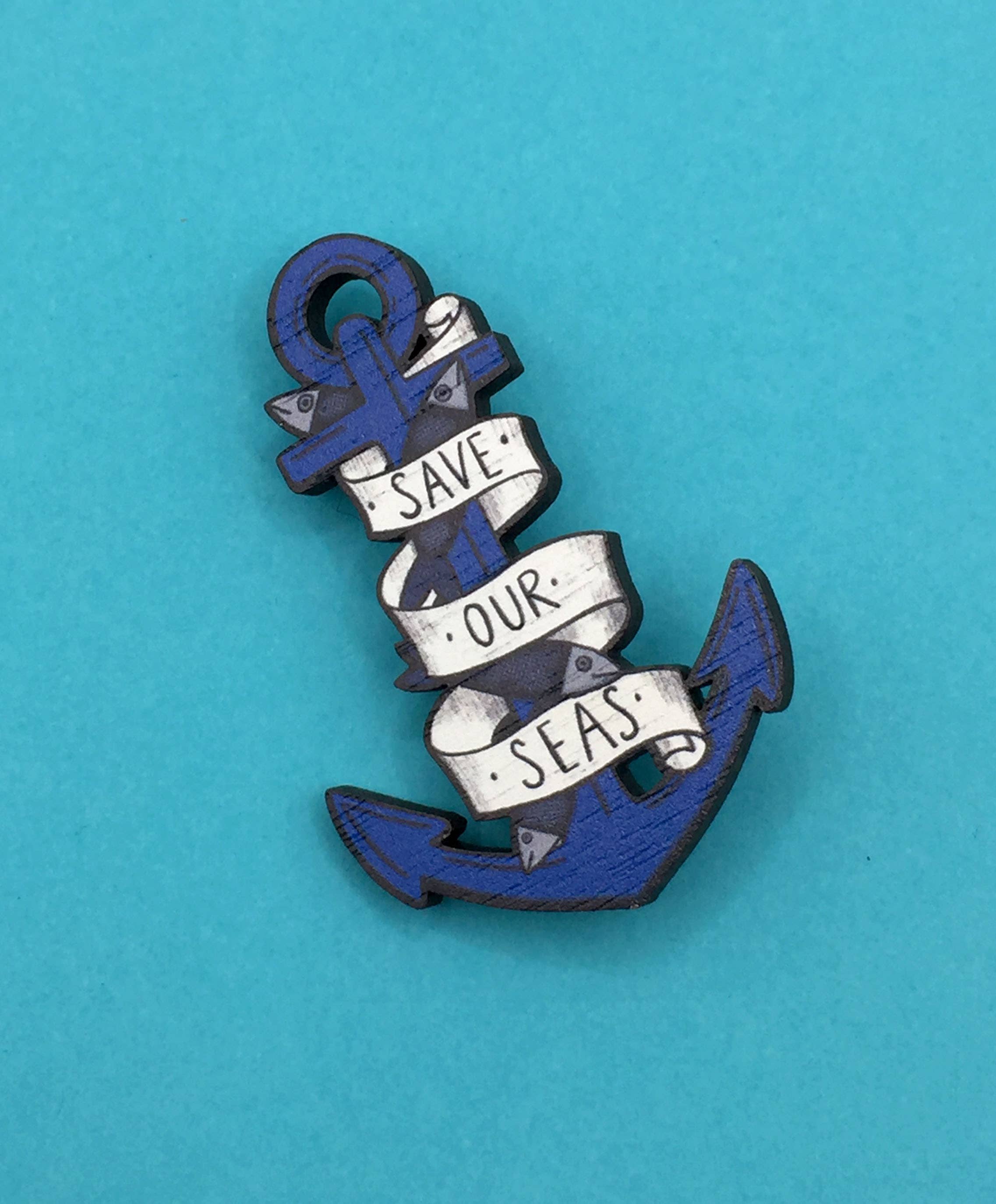 Wooden Anchor Pin Brooch / Nautical Tattoo Pin Badge