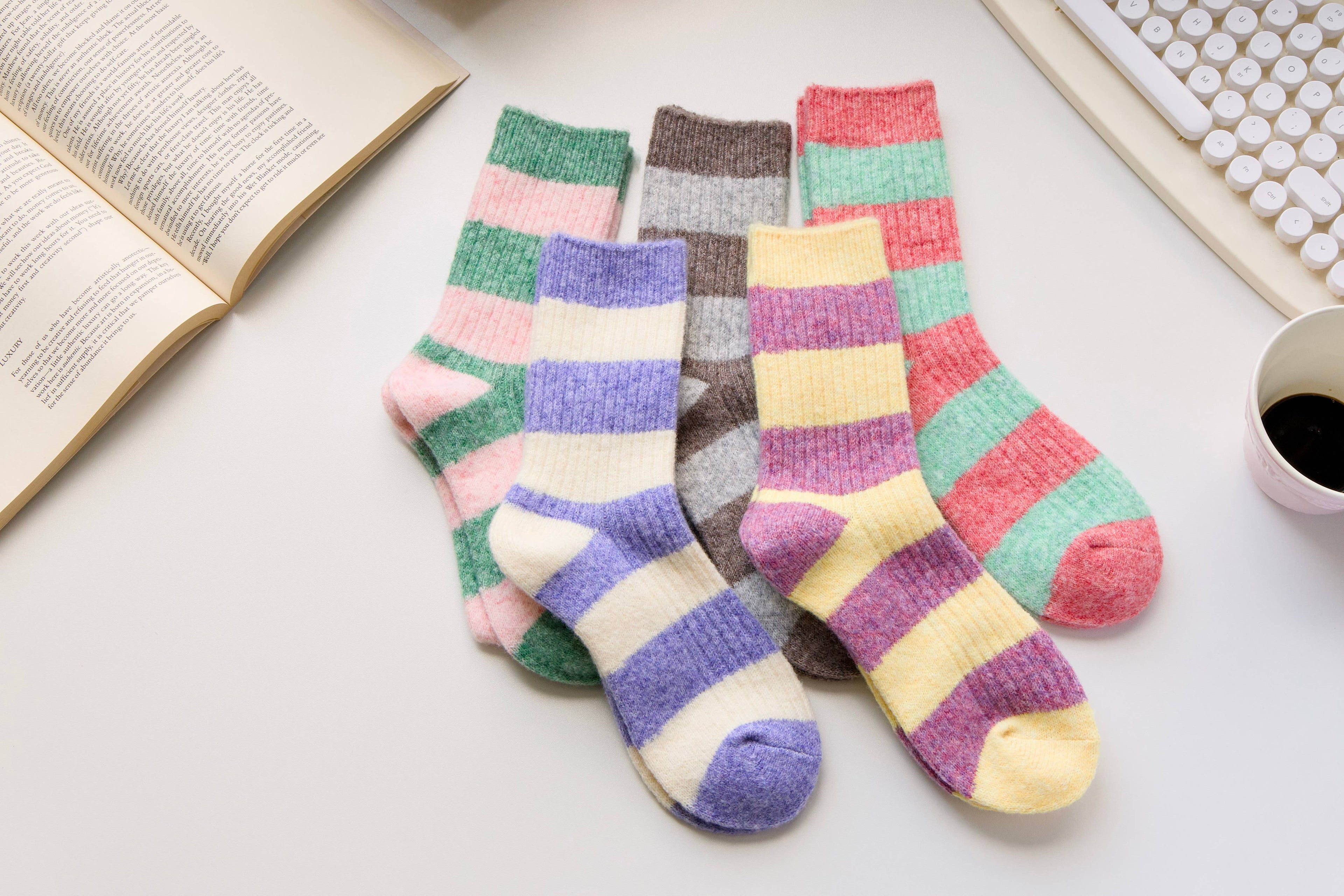 Warm Cashmere & Wool Blend Socks – Striped Winter Style