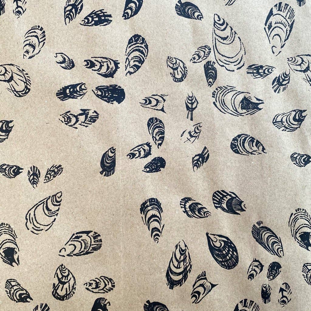 Seashell Wrapping Paper. Hand Printed on 100% Recycled Paper