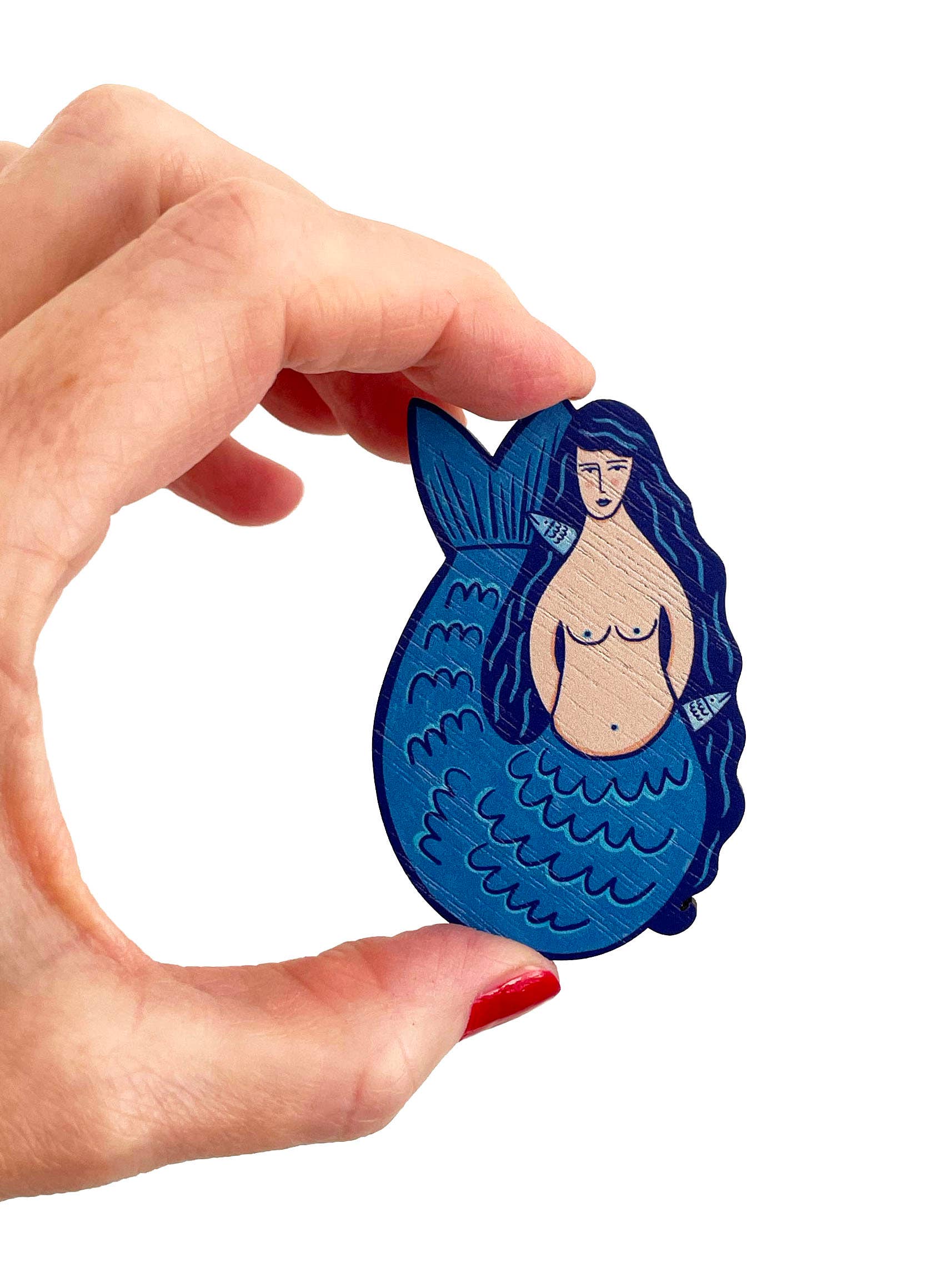 Wooden Mermaid Brooch