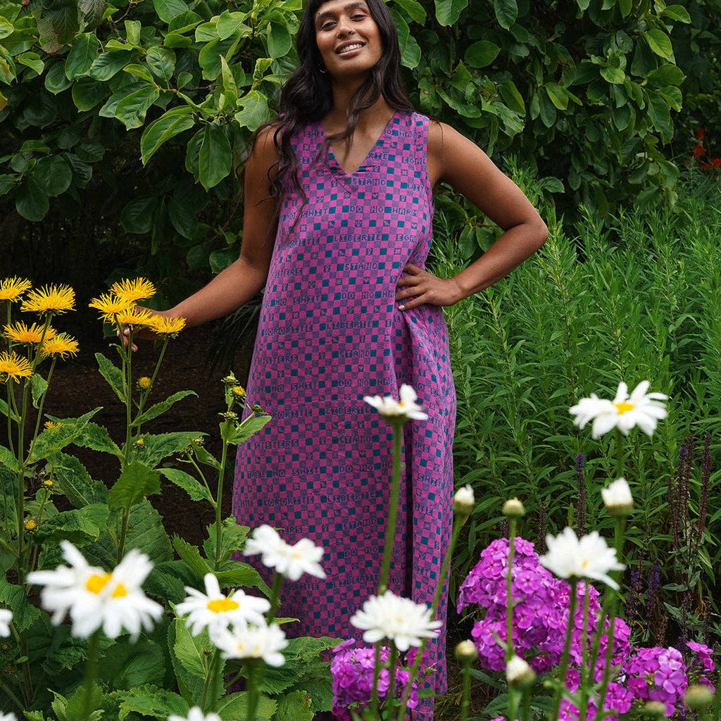 Easy-fit Organic Cotton Summer Dress in Fuchsia & Teal