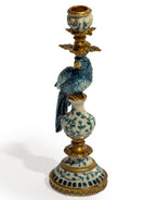 Antiqued Ornate Blue/White Parrot Candle Holder - LH