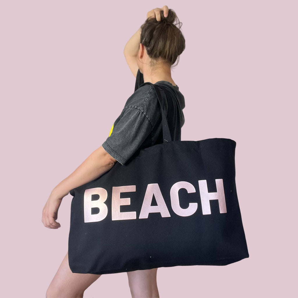 Jumbo BEACH Bag  - Black/Rose Gold