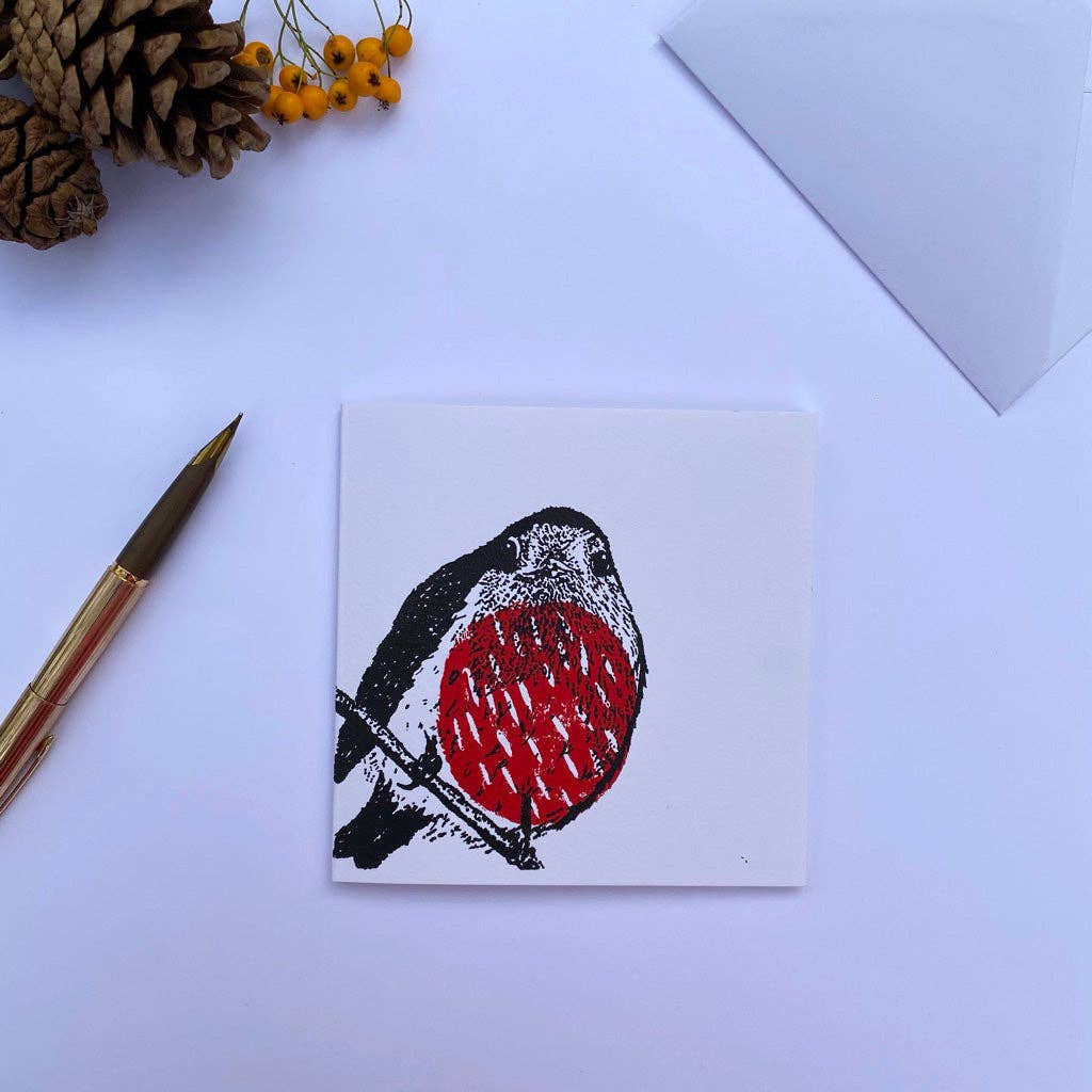 Christmas Robin  Handprinted 100% Sustainable Christmas Card