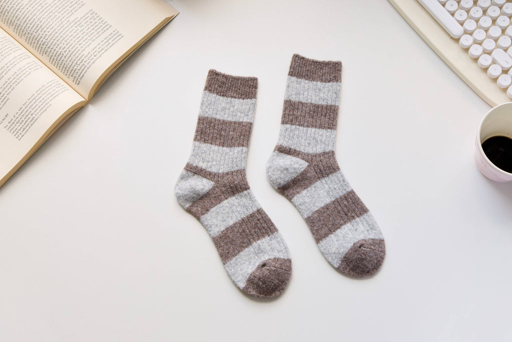 Warm Cashmere & Wool Blend Socks – Striped Winter Style