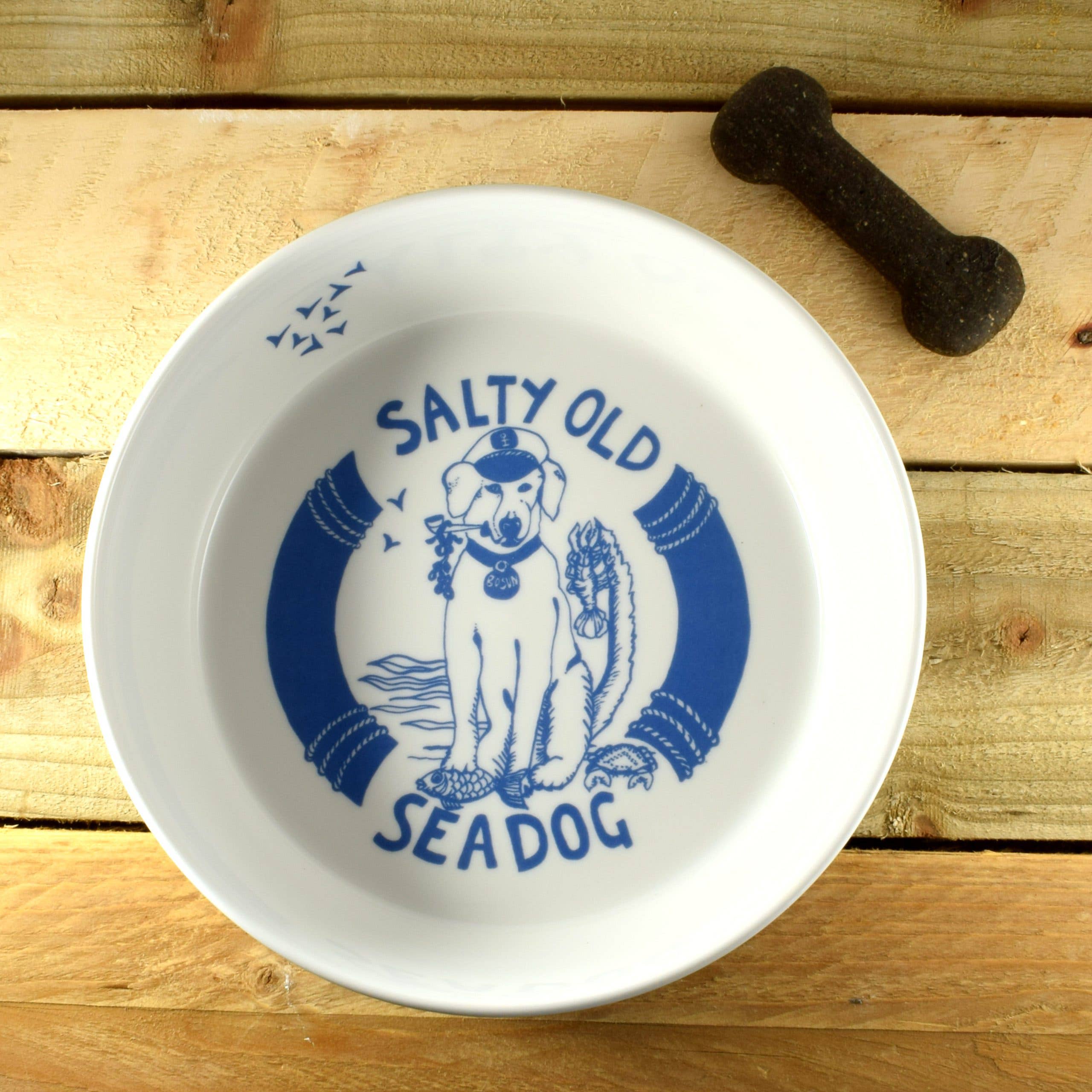 Salty Old Sea Dog Hand Decorated Dog Bowl