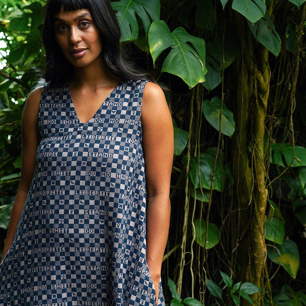 Easy-fit Organic Cotton Summer Dress in Midnight & Putty
