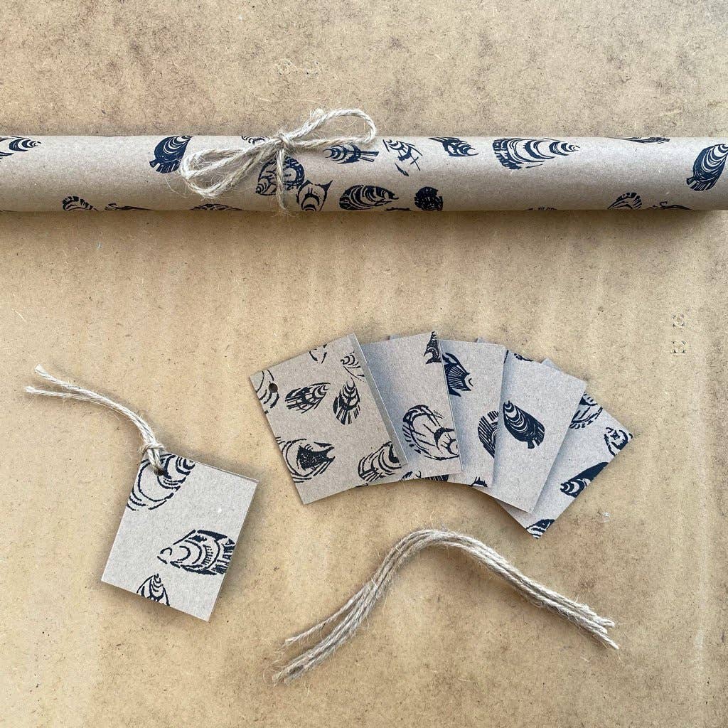 Seashell Wrapping Paper. Hand Printed on 100% Recycled Paper