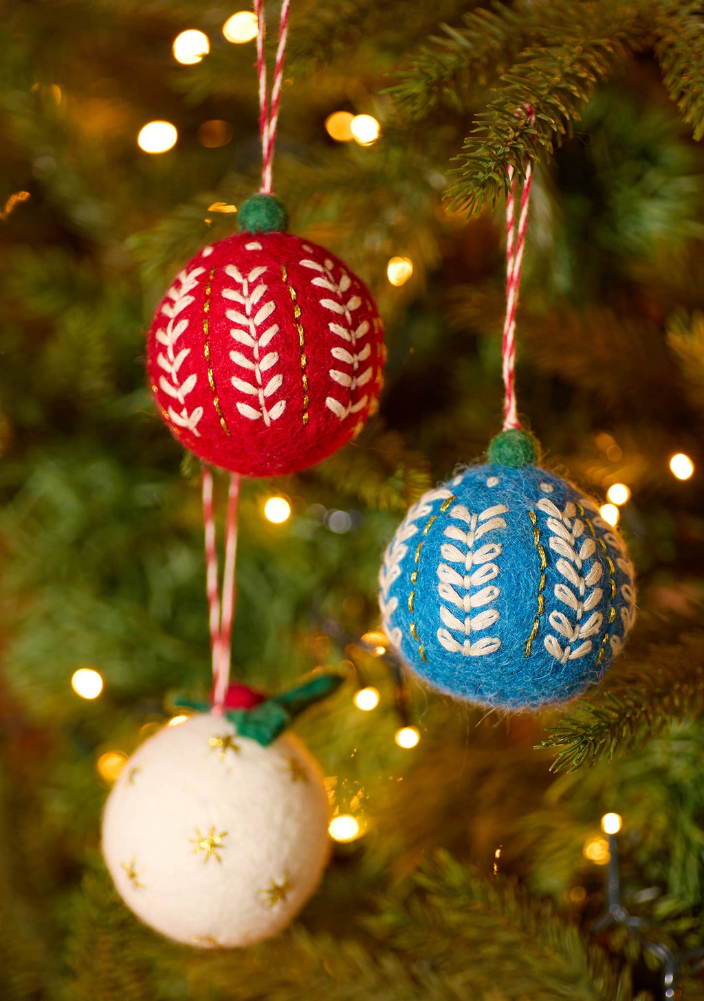 Embroidered Felt Christmas Baubles