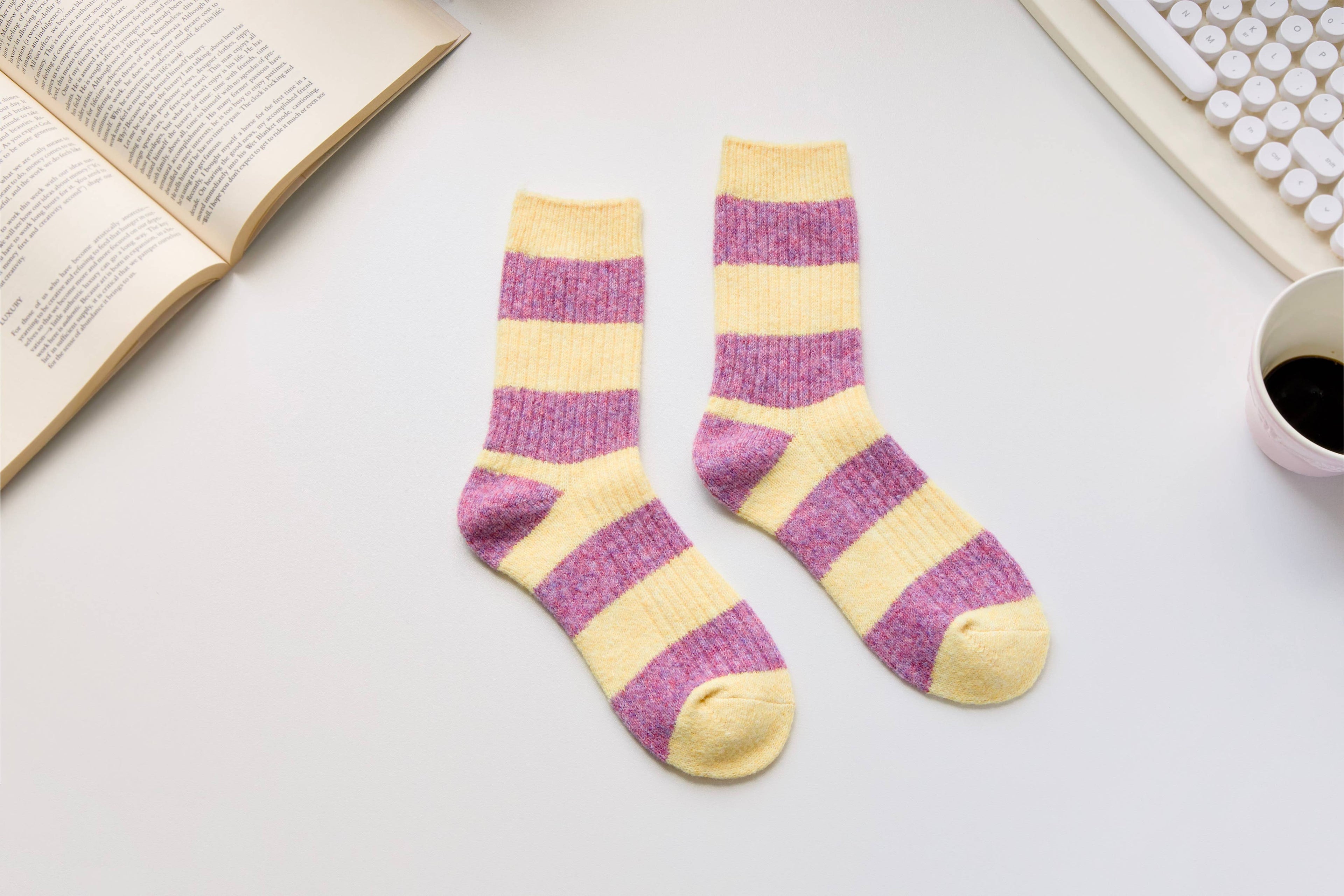 Warm Cashmere & Wool Blend Socks – Striped Winter Style