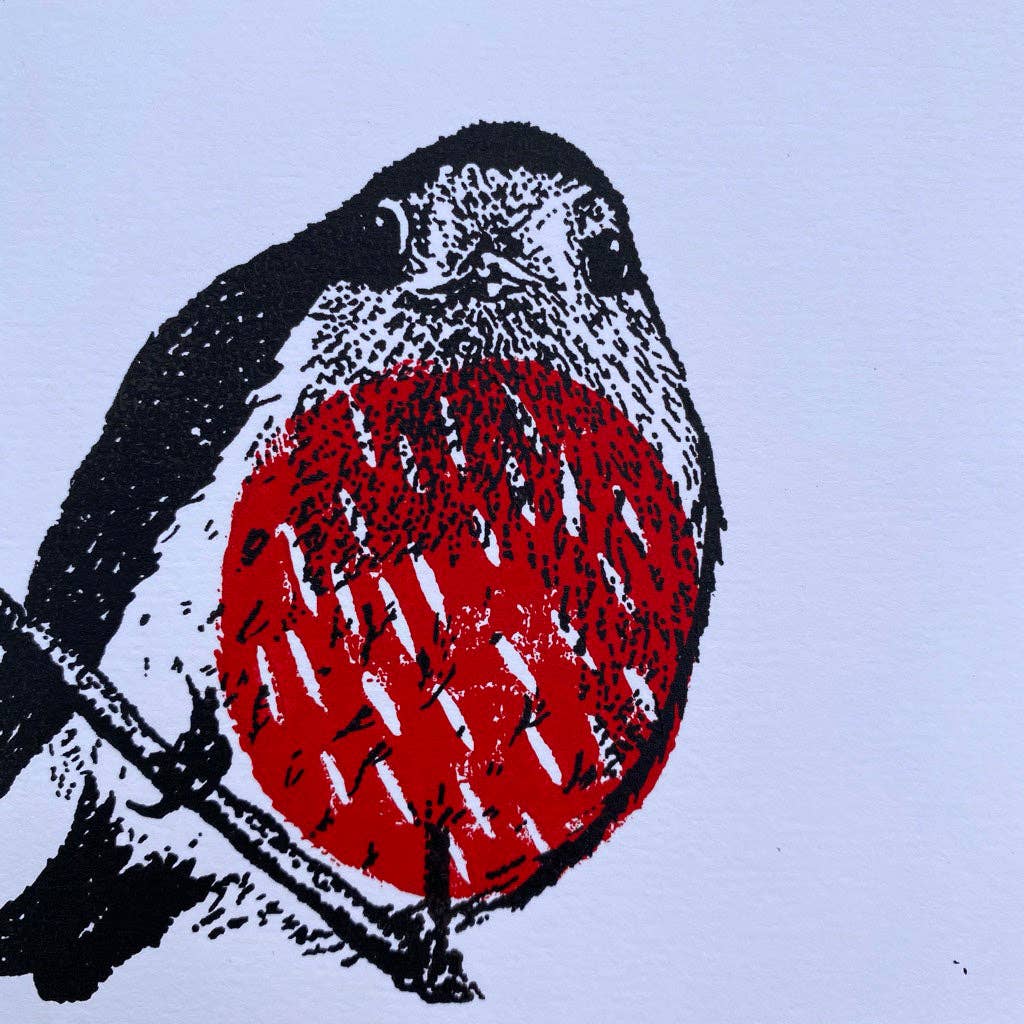 Christmas Robin  Handprinted 100% Sustainable Christmas Card