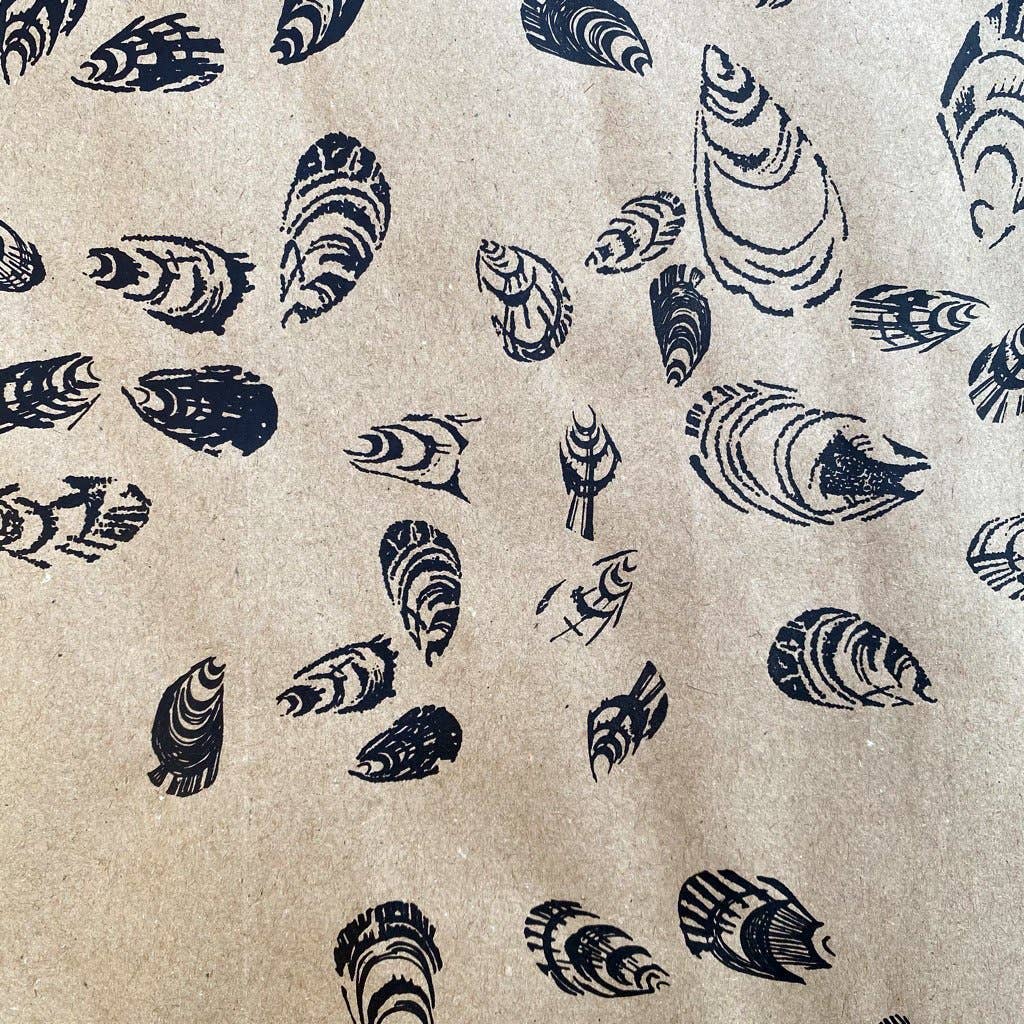 Seashell Wrapping Paper. Hand Printed on 100% Recycled Paper