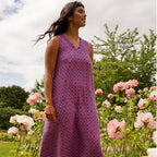 Easy-fit Organic Cotton Summer Dress in Fuchsia & Teal