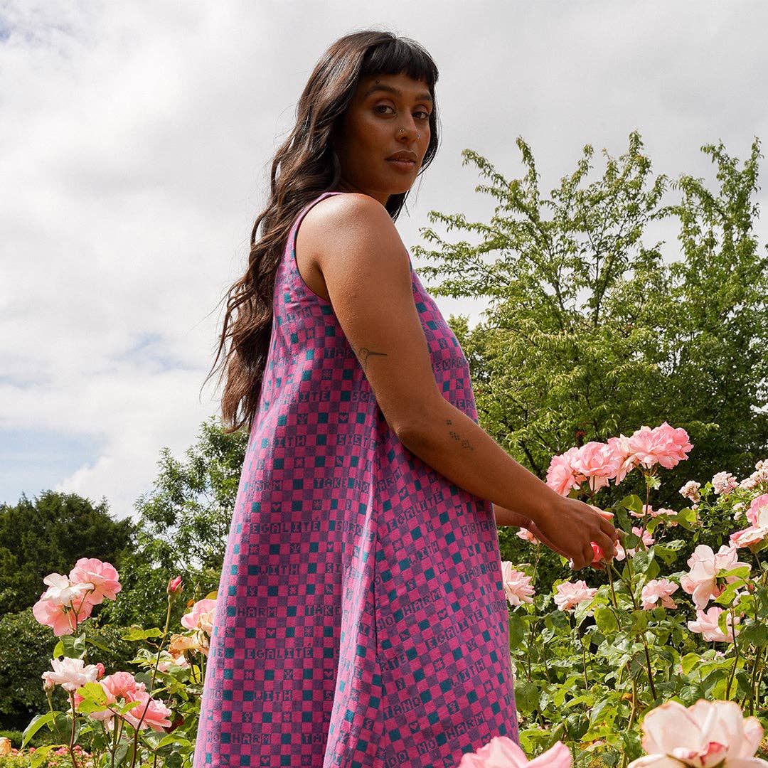 Easy-fit Organic Cotton Summer Dress in Fuchsia & Teal