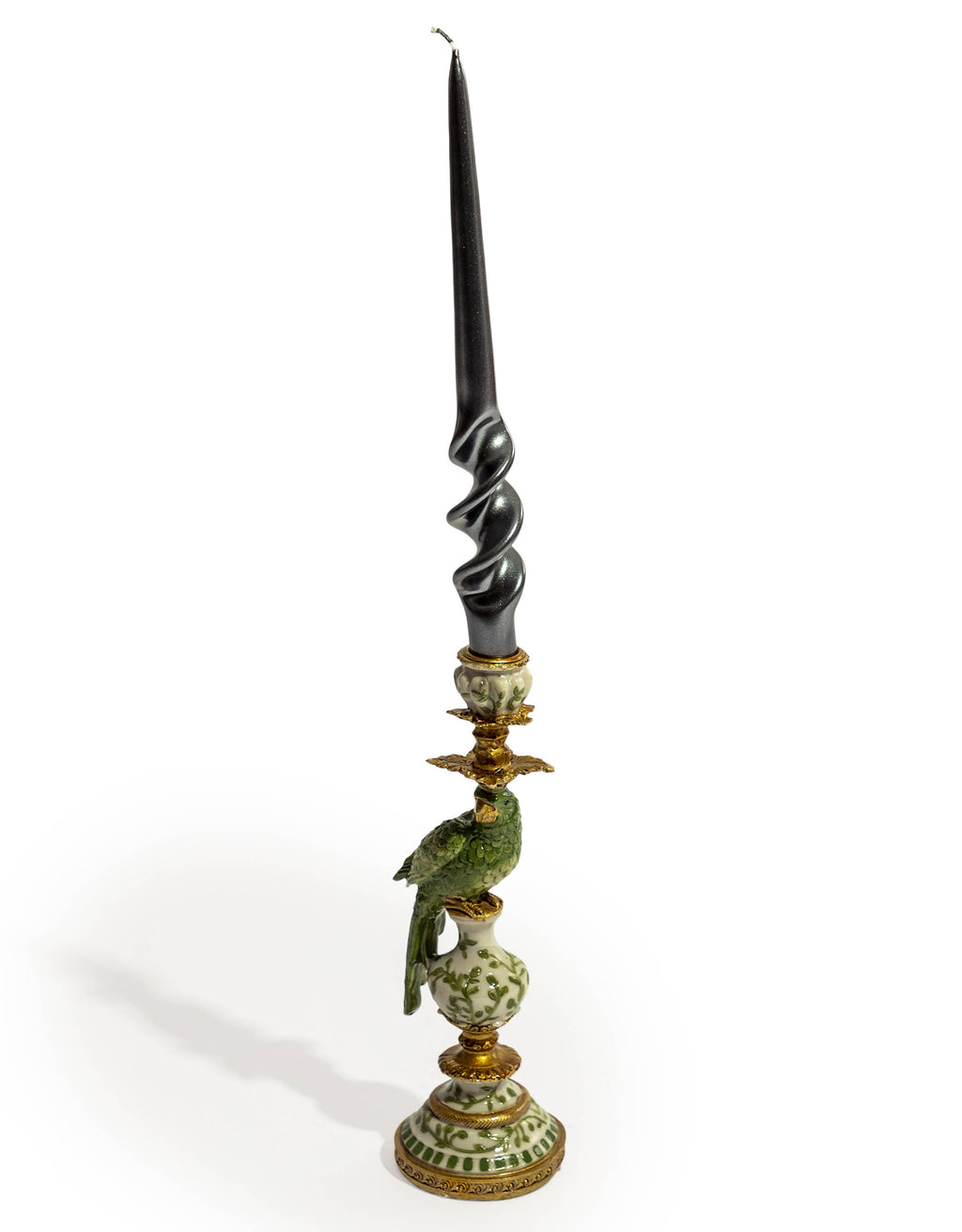 Antiqued Ornate Green/White Parrot Candle Holder - LH